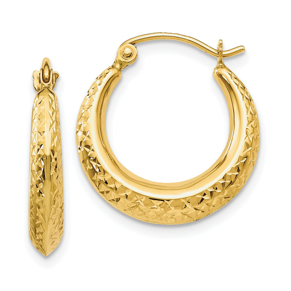 Carat in Karats 10K Yellow Gold Textured Hollow Hoop Earrings (19mm x 18mm)