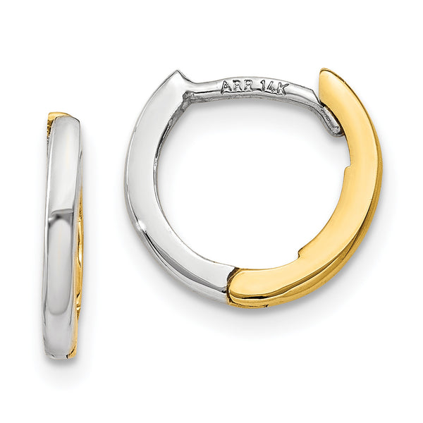 Carat in Karats 14K Two-Tone Mini Round Hinged Hoop Earrings (7mm x 1.5mm)