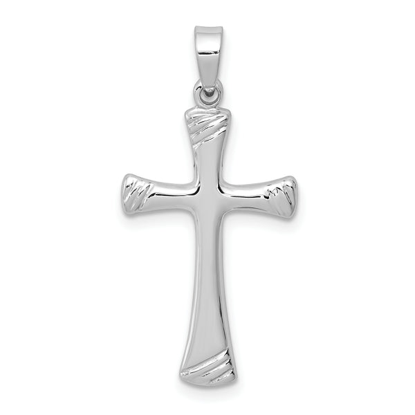 Carat in Karats Sterling Silver Rhodium-Plated Cross Charm Pendant (23.4 mm x 14.5 mm)