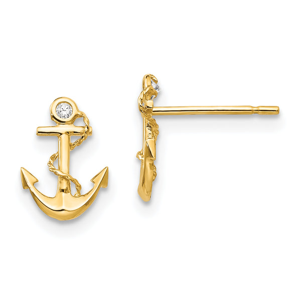 Carat in Karats 14K Yellow Gold Madi CZ Youth's Anchor Post Earrings (9mm x 7mm)