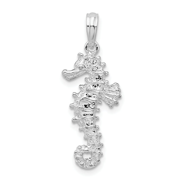 Carat in Karats Sterling Silver Polished Finish 3D Seahorse Charm Pendant (28.5mm x 10.5mm)