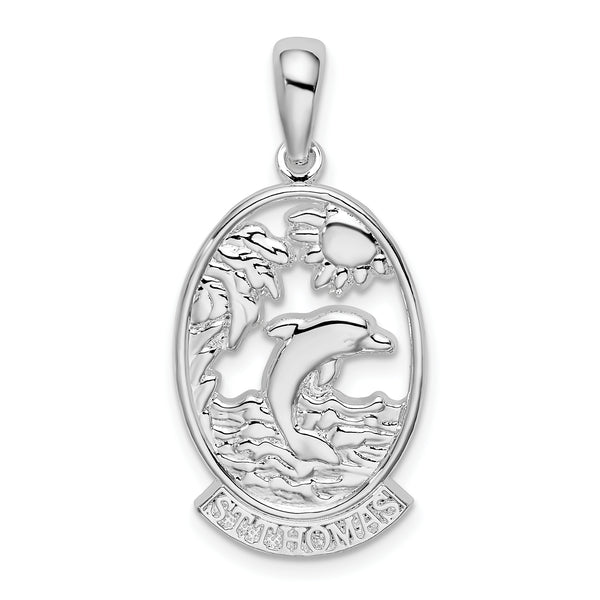 Carat in Karats Sterling Silver Polished Finish St. Thomas Dolphin Sunset Charm Pendant (31.31mm)