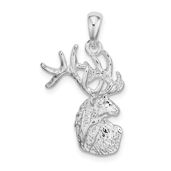 Carat in Karats Sterling Silver Polished Finish And Textured Deer Head Charm Pendant (20 mm x 15 mm)