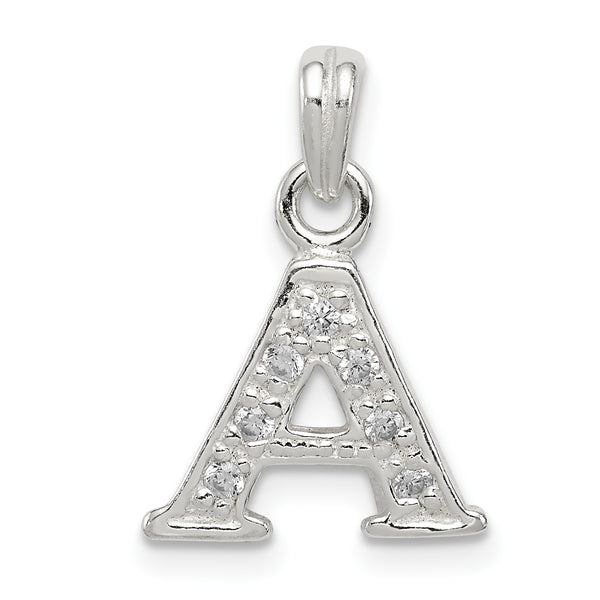 Carat in Karats Sterling Silver CZ Letter A Initial Charm Pendant (17mm x 13mm)