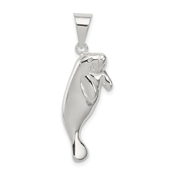 Carat in Karats Sterling Silver Polished Finish Manatee Charm Pendant (31mm x 11mm)