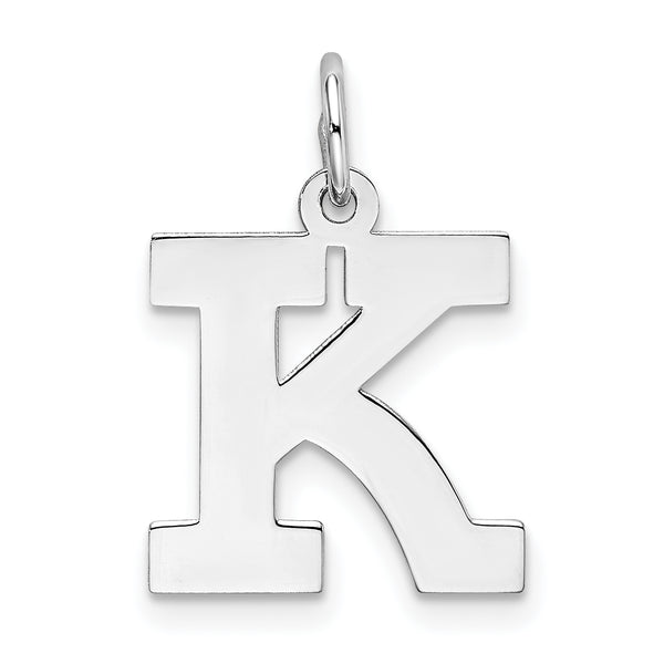 Carat in Karats Sterling Silver Rhodium-Plated Block Letter K Initial Charm Pendant (19mm x 12-14mm)