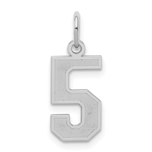 Carat in Karats Sterling Silver Polished Laser Design Rhodium-Plated Satin Number 5 Charm Pendant (0.74 Inch x 0.27 Inch)