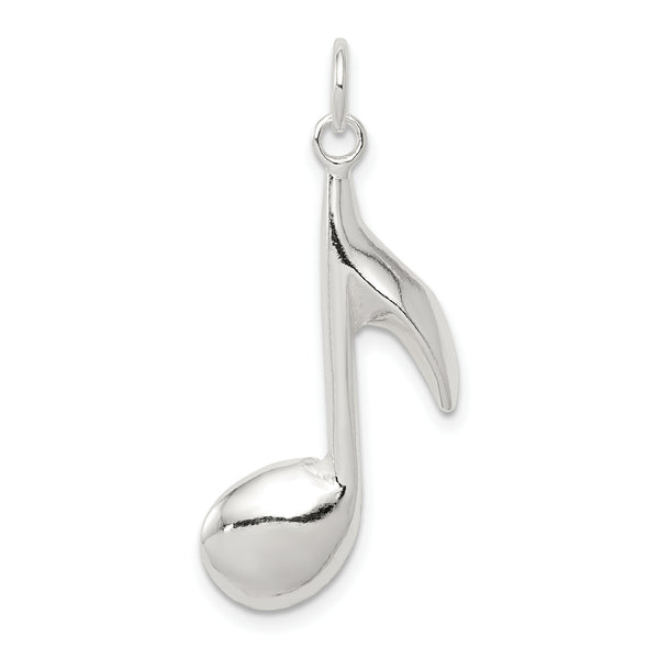 Carat in Karats Sterling Silver Polished Music Note Charm Pendant (1.06 Inch x 0.59 Inch)