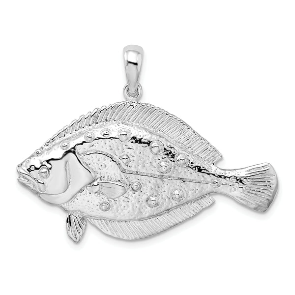 Carat in Karats Sterling Silver Polished Finish 3D Flounder Fish Charm Pendant (30mm x 40mm)