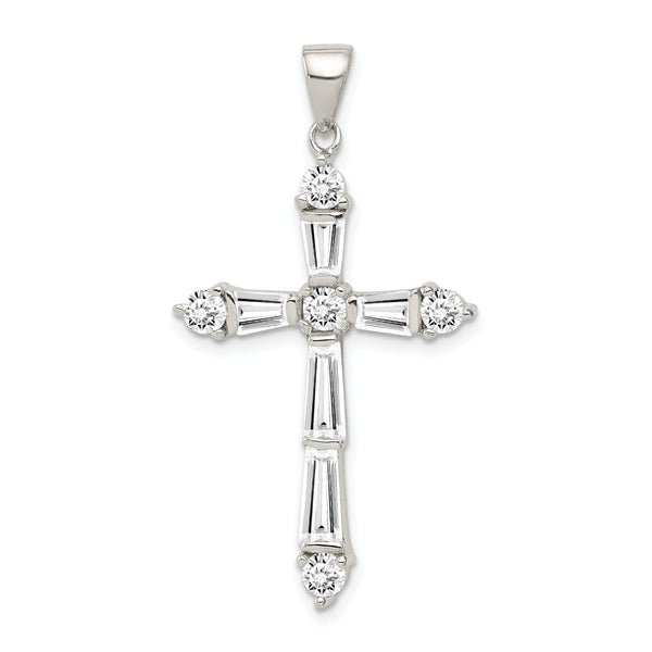 Carat in Karats Sterling Silver Rhodium-Plated CZ Cross Pendant (1.57 Inches x Inches 0.83)