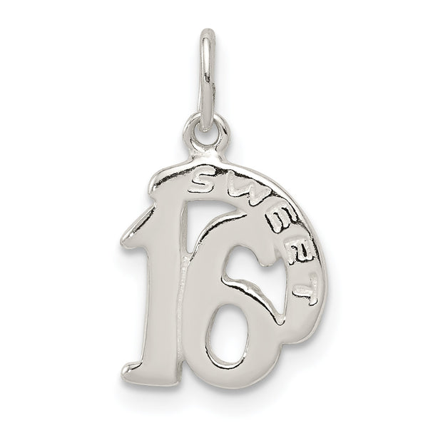 Quilate en quilates de plata de ley con acabado pulido Sweet 16 Charm Pendant (12,8 mm)