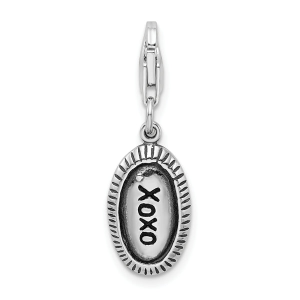 Carat in Karats Sterling Silver Antiqued Rhodium-Plated Antiqued xoxo Charm With Fancy Lobster Clasp Pendant (34mm x 9mm)