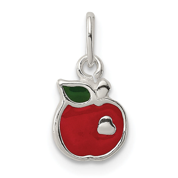 Carat in Karats Sterling Silver Polished Enameled Apple Charm Pendant (0.47 Inch x 0.27 Inch)