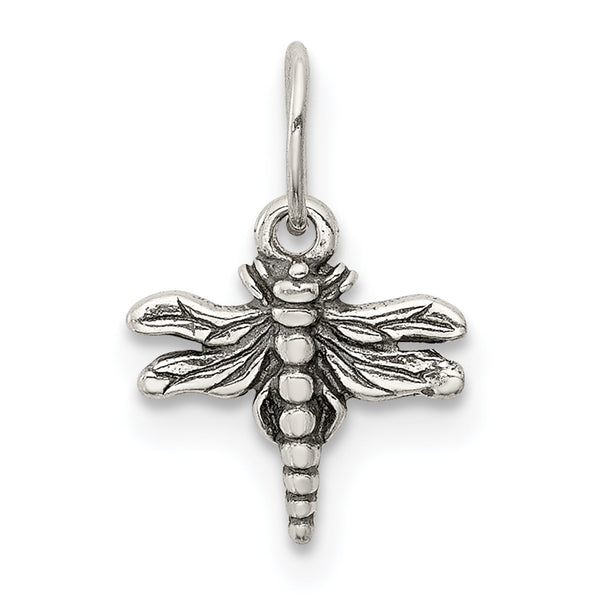 Carat in Karats Sterling Silver Antiqued Dragonfly Charm Pendant (0.35 Inch x 0.35 Inch)