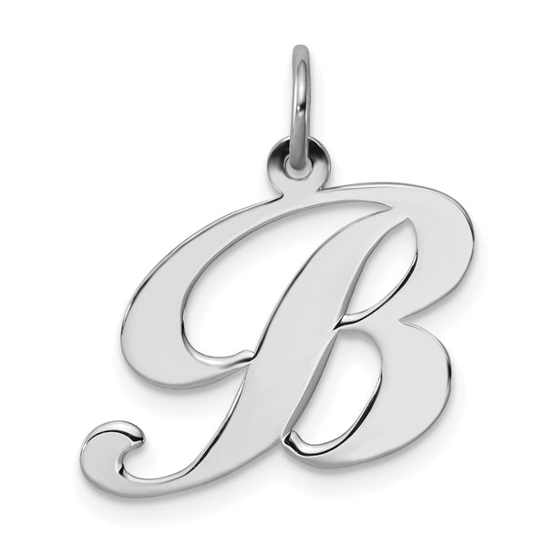 Carat in Karats Sterling Silver Rhodium-Plated Fancy Script Letter B Initial Charm Pendant (18mm x 19mm)