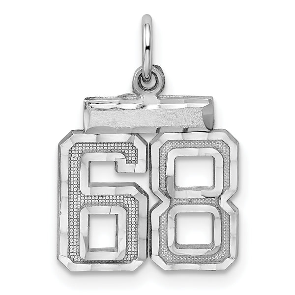 Carat in Karats Sterling Silver Polished Finish Rhodium-Plated Diamond-Cut #68 Charm Pendant (20mm x 14mm)