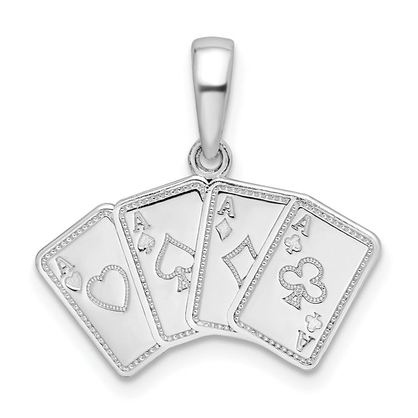 Carat in Karats Sterling Silver Polished Finish 4 Aces Good Luck Playing Cards Charm Pendant (11 mm x 19 mm)