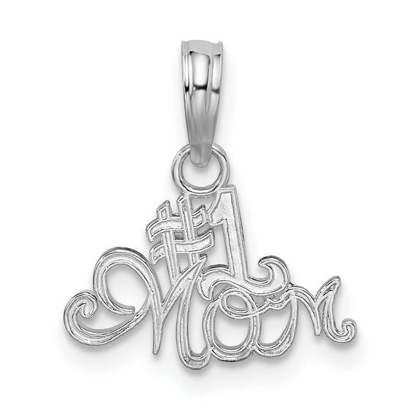 Carat in Karats Sterling Silver Polished Finish #1 Mom Script Charm Pendant (10.8 mm)