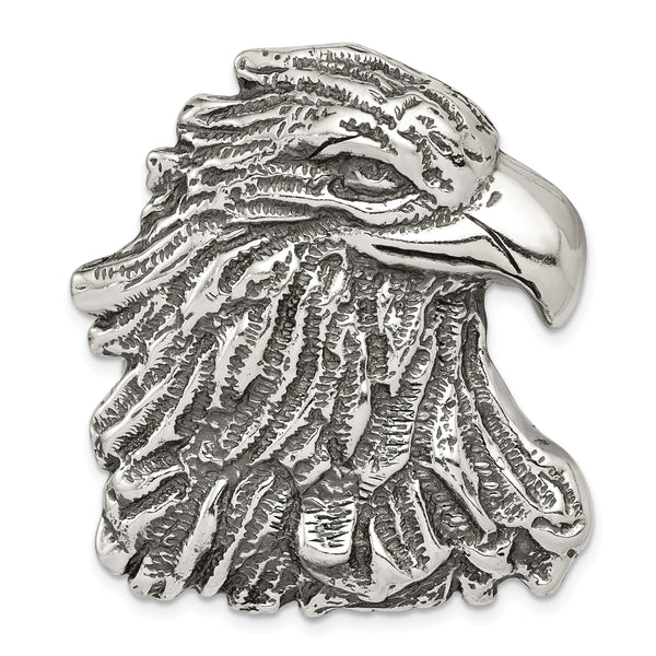 Carat in Karats Sterling Silver Antiqued Eagle Head Pendant (Approximately 39mm x 33mm)