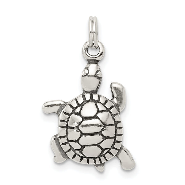 Carat in Karats Sterling Silver Antiqued Antique Turtle Charm Pendant (22mm x 14mm)