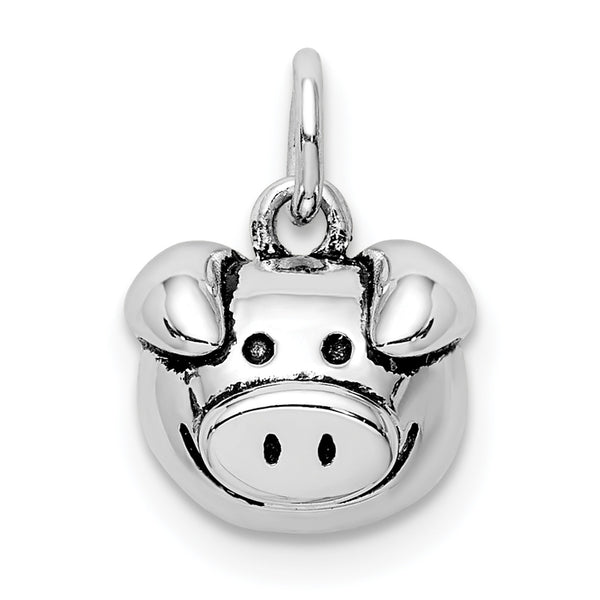 Carat in Karats Sterling Silver Antiqued Rhodium-Plated Antiqued Pig Head Charm Pendant (13.24mm)