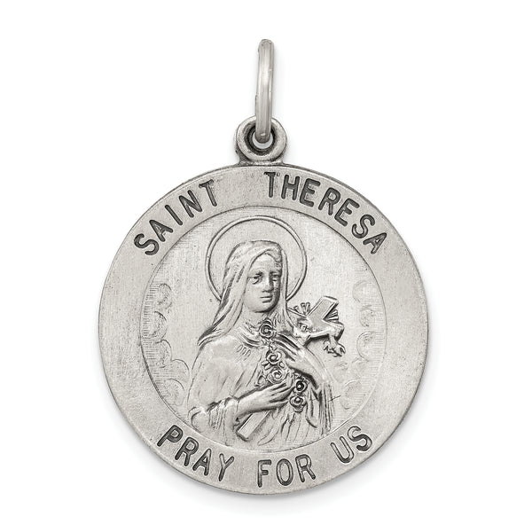 Colgante de medalla de Santa Teresa envejecida de plata de ley en quilates (30 mm x 22 mm)