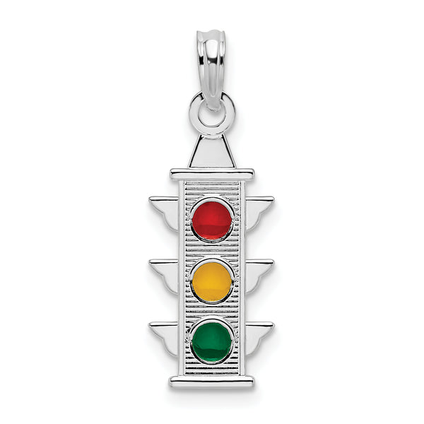 Carat in Karats Sterling Silver Polished Finish Enameled Traffic Light Charm Pendant (18 mm x 8 mm)