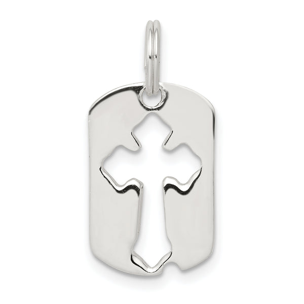 Carat in Karats Sterling Silver Polished Dog Tag Cross Charm Pendant (0.7 Inch x 0.47 Inch)