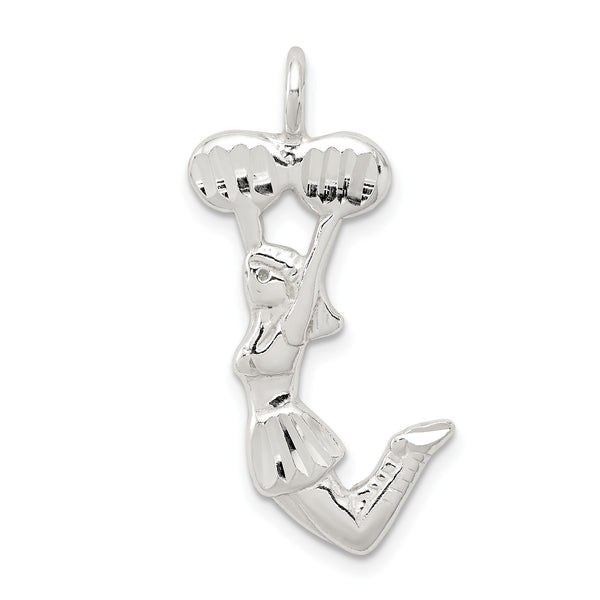 Carat in Karats Sterling Silver Polished Cheerleader Charm Pendant (1.14 Inch x 0.66 Inch)