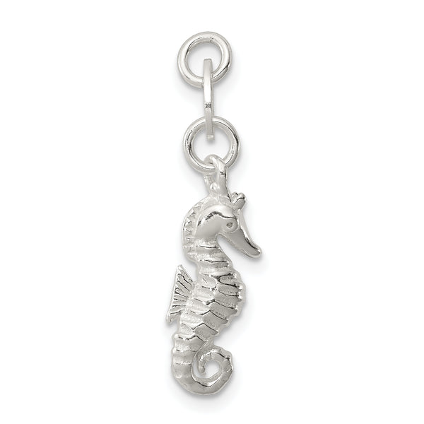 Carat in Karats Sterling Silver Polished Finish And Textured Seahorse Charm Pendant (27mm x 6.5mm)