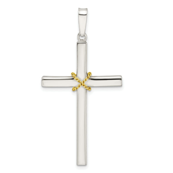 Carat in Karats Sterling Silver with Gold-Tone X Center Hollow Cross Pendant (1.86 Inches x Inches 0.95)