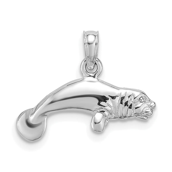 Carat in Karats Sterling Silver Polished Finish 3D Manatee Charm Pendant (14mm x 18mm)