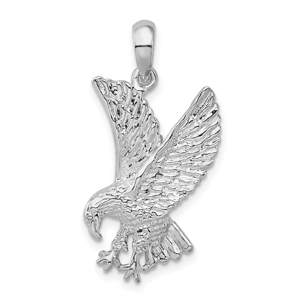 Carat in Karats Sterling Silver Polished Finish Textured Landing Eagle Charm Pendant (23.3 mm x 10.2 mm)