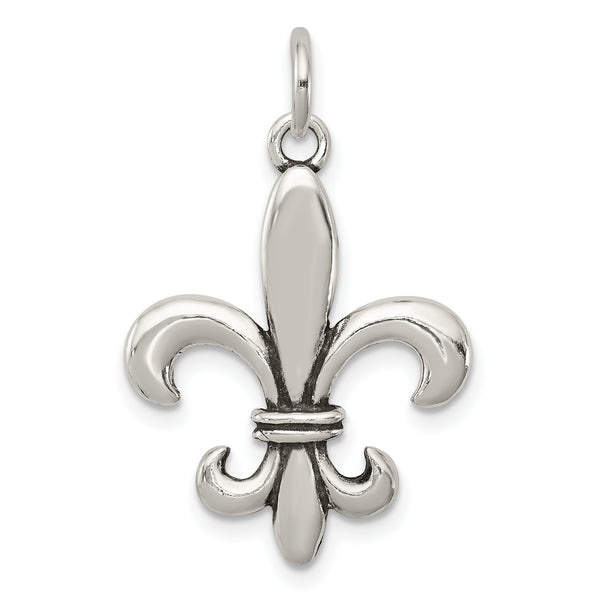 Carat in Karats Sterling Silver Antiqued Fleur De Lis Charm Pendant (30mm x 18mm)