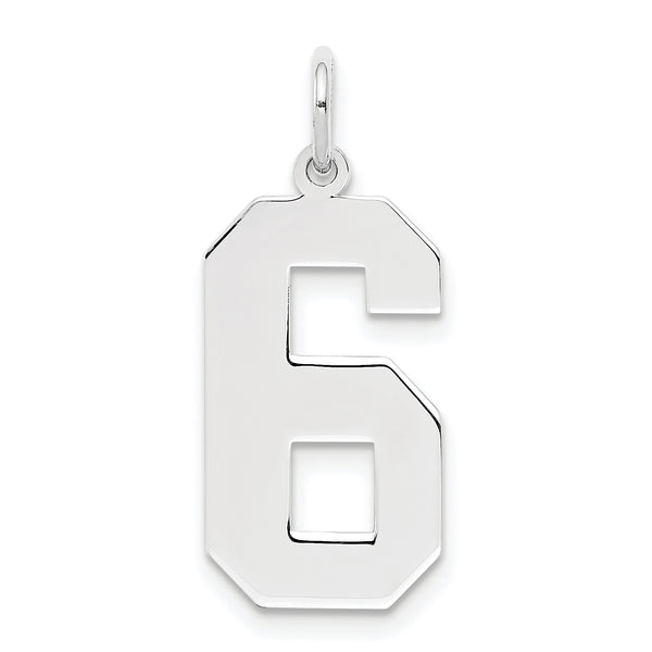 Carat in Karats Sterling Silver Polished Rhodium-Plated Number 6 Charm Pendant (0.94 Inch x 0.39 Inch)