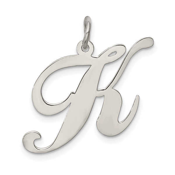 Quilates en quilates Plata de ley chapada en rodio Fancy Script Letra K Inicial Charm Colgante (0.82 pulgadas x 0.66 pulgadas)