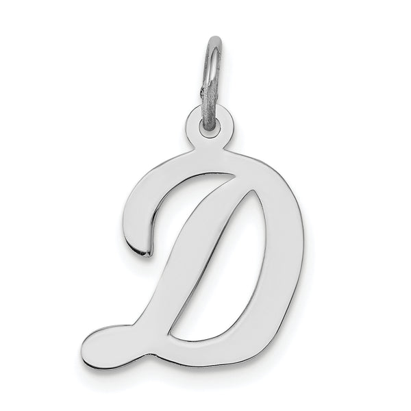 Carat in Karats Sterling Silver Rhodium-Plated Script Letter D Initial Charm Pendant (0.7 Inch x 0.47 Inch)