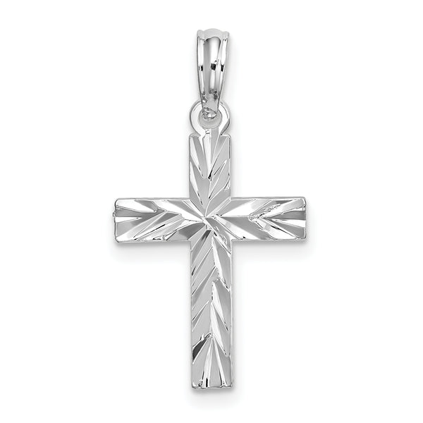 Quilate en quilates Colgante con dije de cruz latina de corte de diamante con acabado pulido en toda la superficie de plata de ley (18,33 mm x 12,8 mm)