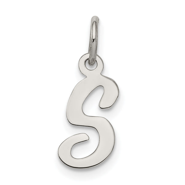 Carat in Karats Sterling Silver Rhodium-Plated Script Letter S Initial Charm Pendant (0.62 Inch x 0.31 Inch)