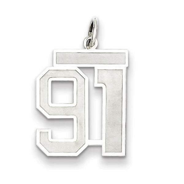 Carat in Karats Sterling Silver Polished Finish Laser Design Rhodium-Plated Satin Number 91 Charm Pendant (22mm x 18mm)