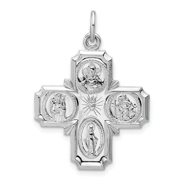 Carat in Karats Sterling Silver Polished Finish Rhodium-Plated Solid Miraculous Medal Charm Pendant (34.52mm x 23.12mm)