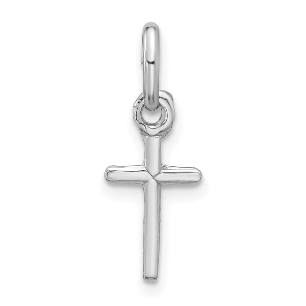 Carat in Karats Sterling Silver Polished Rhodium-Plated Cross Charm Pendant (0.78 Inch x 0.27 Inch)