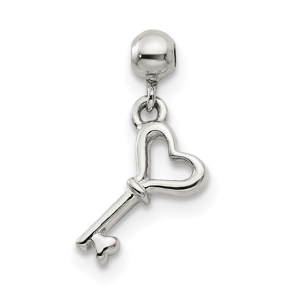 Carat in Karats Sterling Silver Dangle Heart Key Charm Pendant (13.8mm x 5mm)