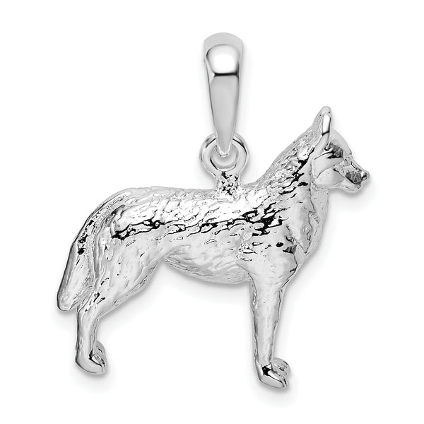 Carat in Karats Sterling Silver Textured 3D Siberian Husky Charm Pendant (20.25 mm x 17.5 mm)