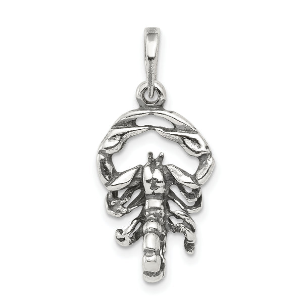 Carat in Karats Sterling Silver Antiqued Scorpio Zodiac Charm Pendant (20mm x 13mm)