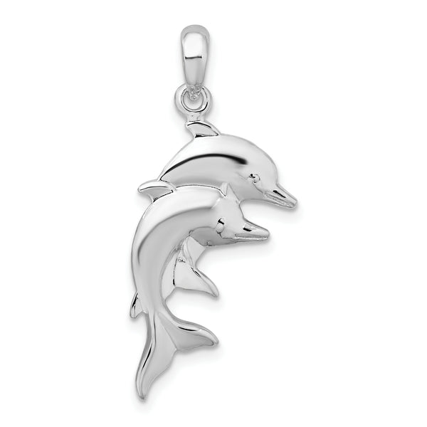 Carat in Karats Sterling Silver Polished Double Dolphins Charm Pendant (1.28 Inch)