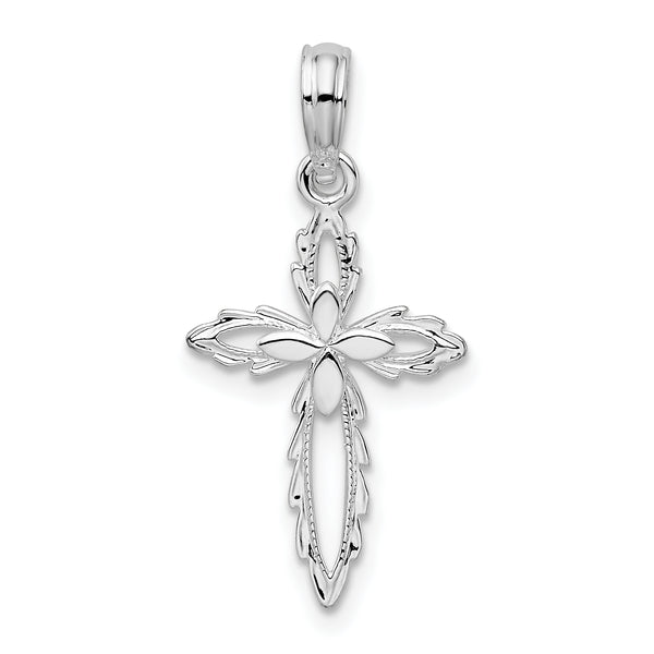 Carat in Karats Sterling Silver Polished Scalloped Edge Cut-Out Cross Charm Pendant (19.1 mm x 12.8 mm)