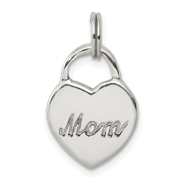 Carat in Karats Sterling Silver Polished Mom Heart Charm Pendant (16.8 mm)