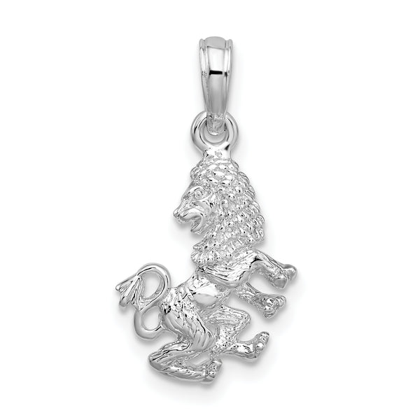 Carat in Karats Sterling Silver Polished Finish 3D Leo Zodiac Charm Pendant