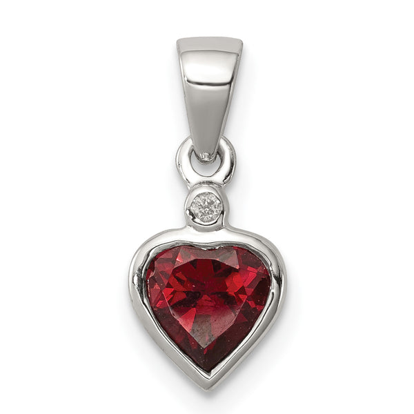 Carat in Karats Sterling Silver Polished Finish Rhodium-Plated Garnet Diamond Charm Pendant (16mm x 7mm)